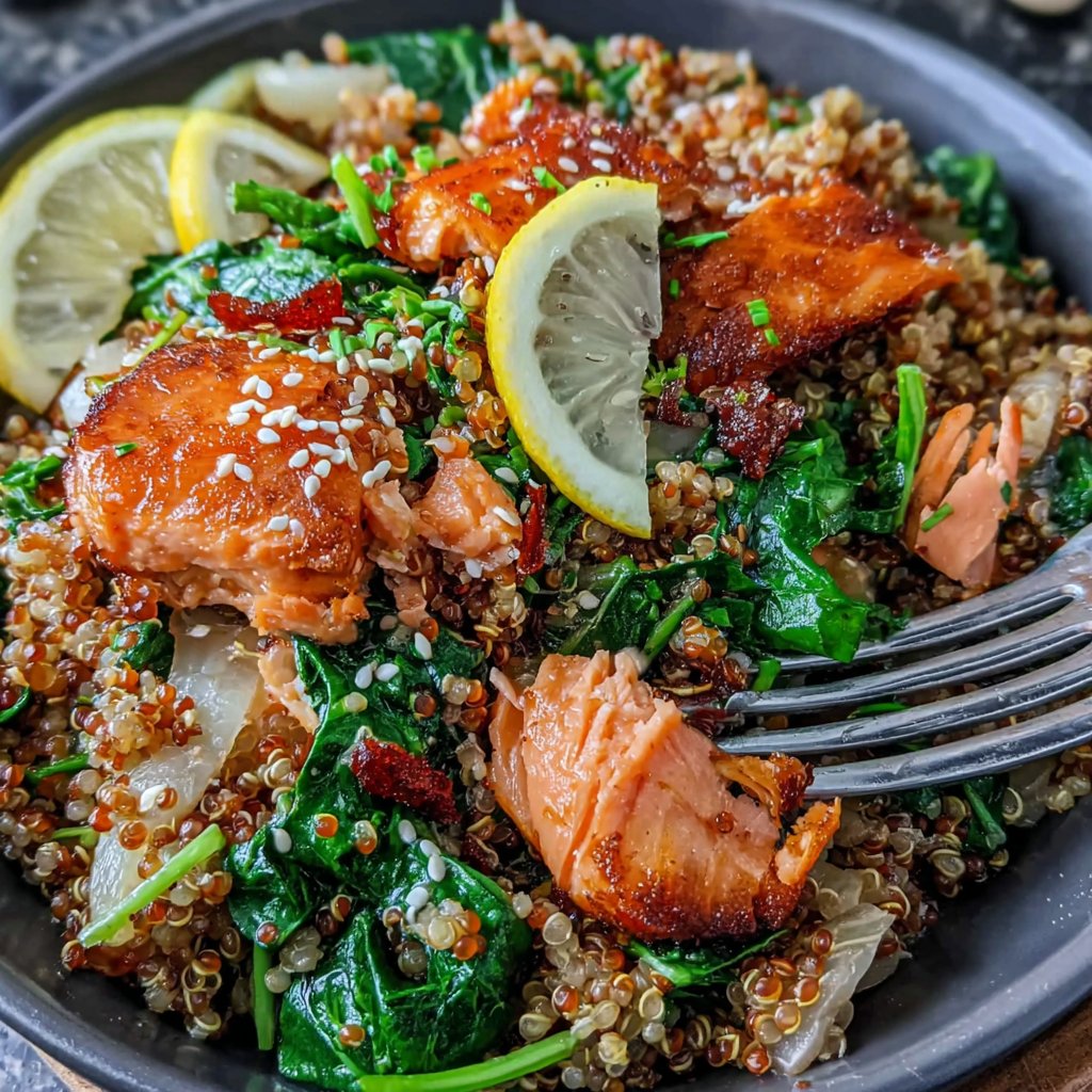 Salmon Quinoa Spinach Bowl