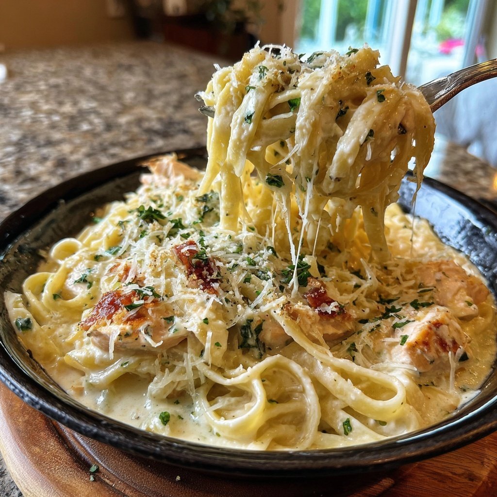 Classic Salmon Alfredo with Fettuccine